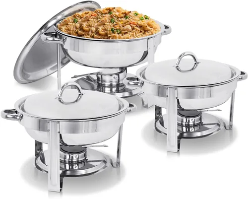 Miniatura 10 de Super Deal - Plato redondo de acero inoxidable de 5 cuartos de galón, para catering, cena y bufé, Plateado