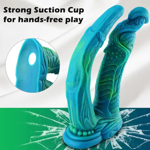 Miniatura 5 de Consolador monstruo de dragón doble de silicona fantasía, consolador masivo suave de succión de 9 pulgadas para hombres, consoladores anchos