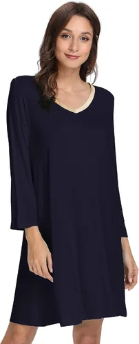 Miniatura 2 de GYS Camisones para mujer, pijamas de bambú suave, camisas de noche de manga larga, ropa de dormir cómoda