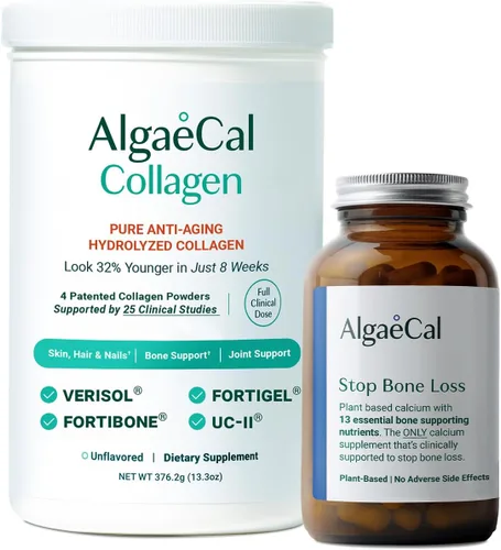 ALGAECAL Paquete de calcio y colágeno: colágeno hidrolizado completo con verisol, fortibone y fortigel, más 13 minerales de apoyo óseo y vitamina D3