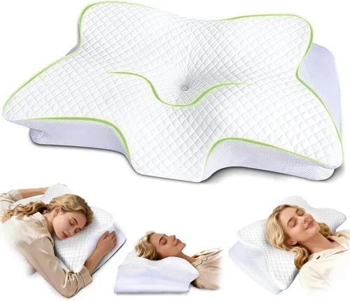 Almohada cervical para el cuello para dolor de cuello, almohada ortopédica de espuma viscoelástica con diseño contorneado, almohadas de apoyo para