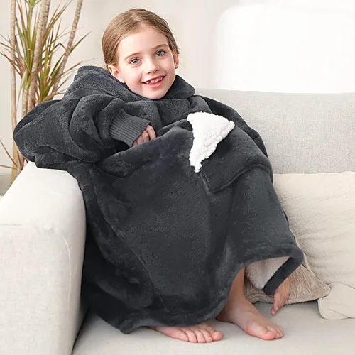 Miniatura 5 de Touchat Manta Vestible con Capucha para Niños y Adolescentes de 6-13 Años, Sudadera de Forro Polar Sherpa de Gran Tamaño con Bolsillo, Mantas Suaves