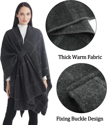 Miniatura 154 de Poncho chal para mujer, suéteres suaves y cálidos para mujer, parte delantera abierta, poncho de viaje para otoño, invierno y primavera