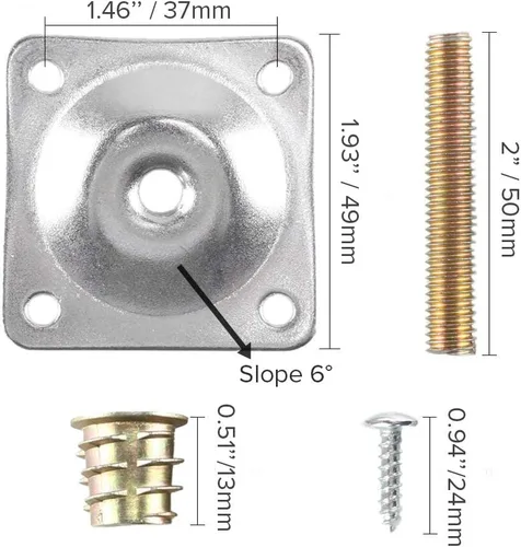 Miniatura 2 de La Vane Juego de 4 placas de montaje para patas de muebles y pernos de suspensión M8, soporte de reparación de silla de sofá de acero resistente