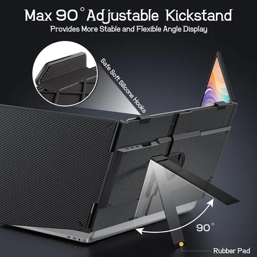 Miniatura 5 de Extensor de pantalla para laptop, monitor portátil triple ultradelgado FHD 1080P de 14 pulgadas para portátiles, extensor de monitor de viaje USB-C