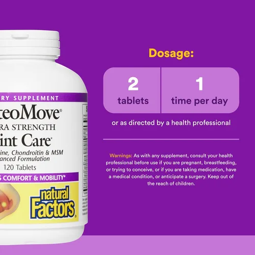 Miniatura 3 de Natural Factors, OsteoMove Cuidado de las Articulaciones, Apoyo de Fuerza Extra para la Salud de las Articulaciones y los Huesos, Sin OMG, 120