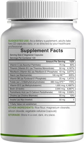 Miniatura 7 de Complejo de Vitamina B Bioactivo para Hombres y Mujeres, 240 Cápsulas Vegetarianas - Complejo B Metilado y Vitamina C Esterificada – Alta Potencia