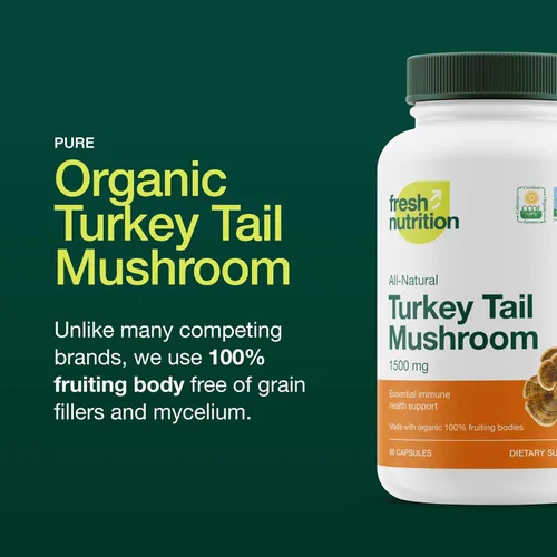 Miniatura 3 de Fresh Nutrition Suplemento orgánico de extracto de hongo de cola de pavo - Alto en beta glucanos - Sin OMG, apto para veganos, sin gluten, 90