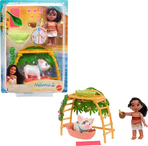 Mattel Disney Moana 2 Simea y Pua Set de Juguetes de Baño con Muñeca de Moda, Amigo Animal, Tina y más de 10 Accesorios, Juguetes Inspirados en la
