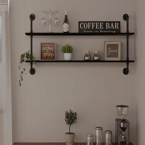 Miniatura 22 de HDDFER - Estantería industrial para tuberías rústicas en blanco, estantes de pared de tubería industrial con tablas de madera, estantes flotantes