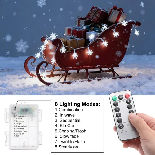 Miniatura 4 de Luces de Decoración de Navidad, 8 Modos y Temporizador con Control Remoto, 33 Pies 100 Luces LED Operadas con Pilas, Luces de Hadas Impermeables