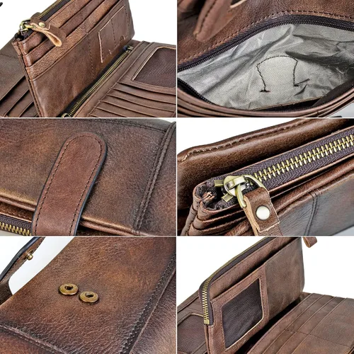 Miniatura 5 de LETEULO Cartera con cierre de bloqueo RFID para mujer, organizador vintage de carteras para frotar a mano