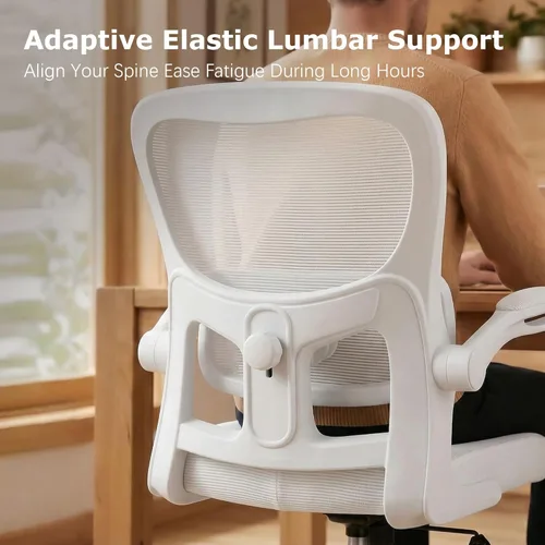 Miniatura 5 de AreShark Silla de oficina ergonómicas con soporte lumbar ajustable, silla de malla transpirable con respaldo alto con ruedas y reposabrazos Blanco
