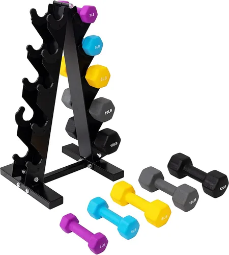 Miniatura 12 de BalanceFrom Neoprene Coated Iron Dumbbell Hex Weights Set with Stand – Color-Coded or Black Options with Non-Slip Grip for Strength Training