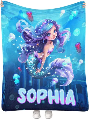 Miniatura 47 de Manta personalizada de sirena para niñas, manta de envoltura personalizada con nombre, manta de forro polar suave para niños recién nacidos, manta