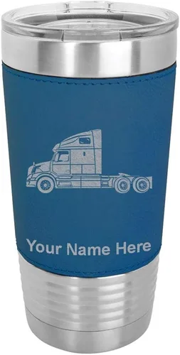 Miniatura 19 de LaserGram Taza aislada al vacío de 20 onzas, cabina de camión, grabado personalizado incluido (piel sintética, negro)