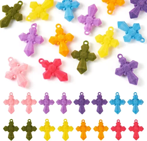 Miniatura 9 de Dijes de cruz para pulseras, colgantes de cruz de colores, dijes colgantes de cruz de religión para llavero de Pascua, manualidades, collares