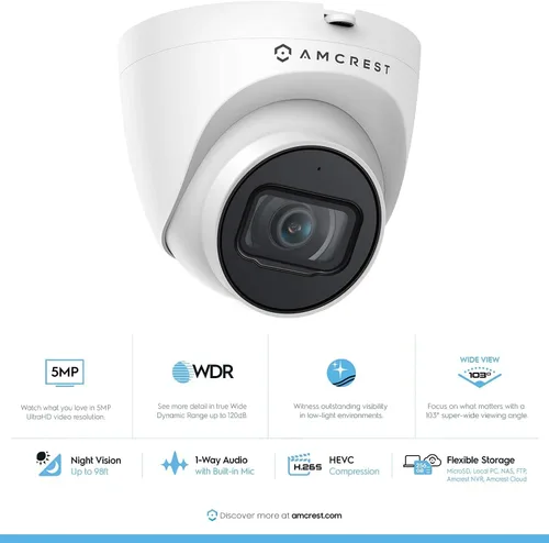 Miniatura 5 de Amcrest Sistema de cámara de seguridad POE de 5MP al aire libre, 8CH POE NVR, 4pcs 5MP cámaras de torreta, IP67 cámaras IP de torreta de metal