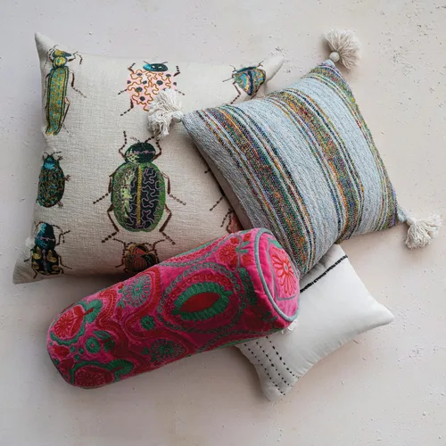 Miniatura 2 de Creative Co-Op Almohada lumbar bordada de algodón, color crema y gris, marfil