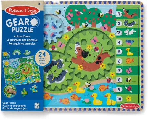 Miniatura 3 de Melissa & Doug Rompecabezas de madera con engranajes giratorios de persecución de animales – Rompecabezas de madera de 24 piezas para niños pequeños