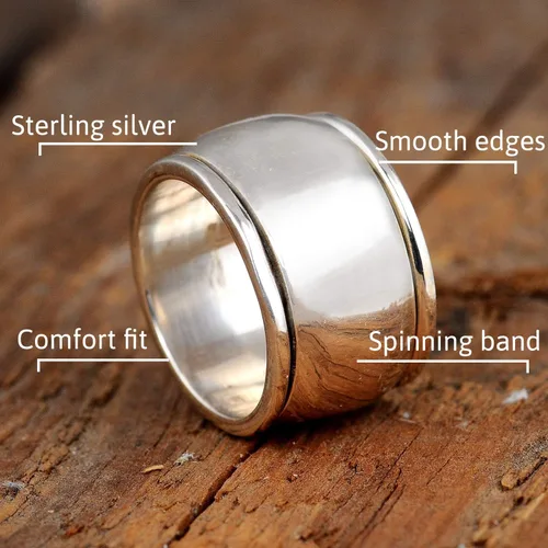 Miniatura 5 de Boho-Magic Anillo giratorio de plata de ley 925 para mujer, anillo de cúpula ancha, Metal, no aplica