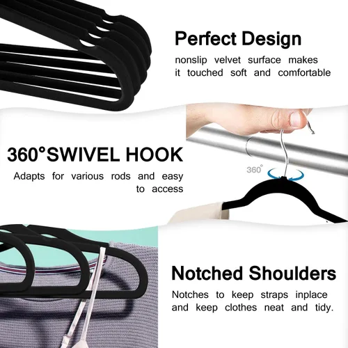 Miniatura 2 de Perchas de Terciopelo para Ropa (Paquete de 50) Resistentes y Duraderas Perchas para Trajes Perchas de Colores Vibrantes Ligeras que Ahorran Espacio