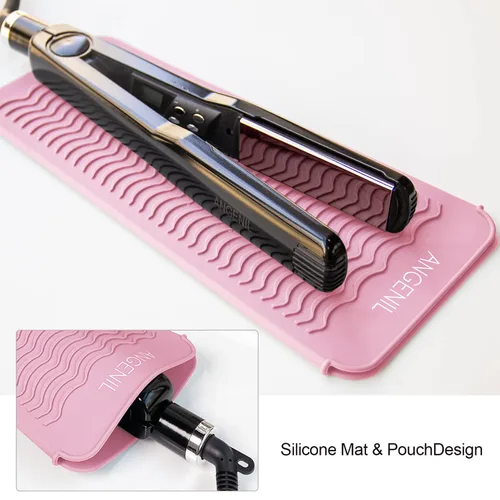 Miniatura 2 de ANGENIL - Alfombrilla de silicona resistente al calor para plancha plana, para viaje con doble voltaje, rizador de pelo, alisador de cabello, Rubor