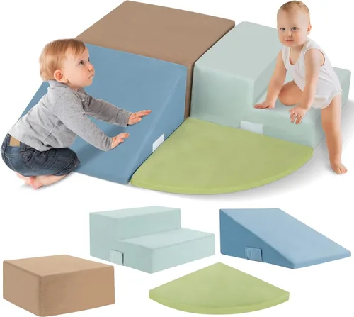 Miniatura 8 de CAPAKIDS Juguetes grandes de escalada para niños pequeños de 4 piezas para interiores, bloques de espuma con velcro, clásico