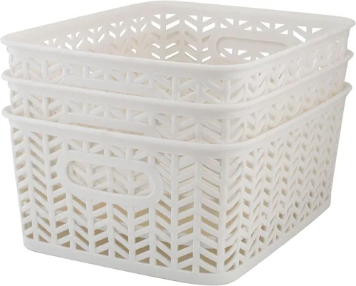 Miniatura 21 de Simplify Paquete de 3 cestas de almacenamiento pequeñas en espiga, dimensiones: 10 x 8 x 4 pulgadas, diseño de espiga, peso ligero, ideal para baño