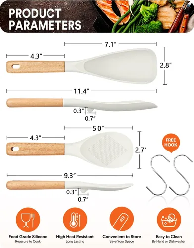 Miniatura 2 de Cuchara de cocina y cuchara de arroz para utensilios de cocina antiadherentes, ideal para cocinar y servir silicona mate resistente sin BPA, cuchara