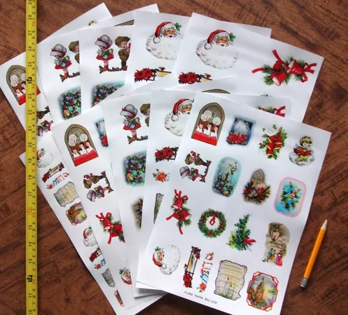 Miniatura 2 de Paquete de papel para decoupage (10 hojas A4 / 21x30 cm) Vintage Navidad Santa Regalo Árbol FLONZ Efímera Vintage Cinco