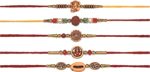 IS4A Juego de 5 pulseras Rakhi surtidas (5 Rakhis) hechas a mano Rakhi Juego de 5 regalos Rakhi para hermano, hermana, bhaiya, bhabhi para indio