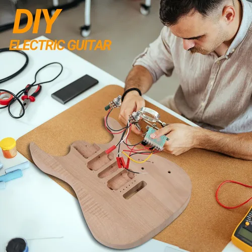 Miniatura 6 de Ktaxon Kit de guitarra DIY con cuerpo de caoba, kit de guitarra eléctrica de 6 cuerdas con cuello de arce y diseño clásico, fácil instalación