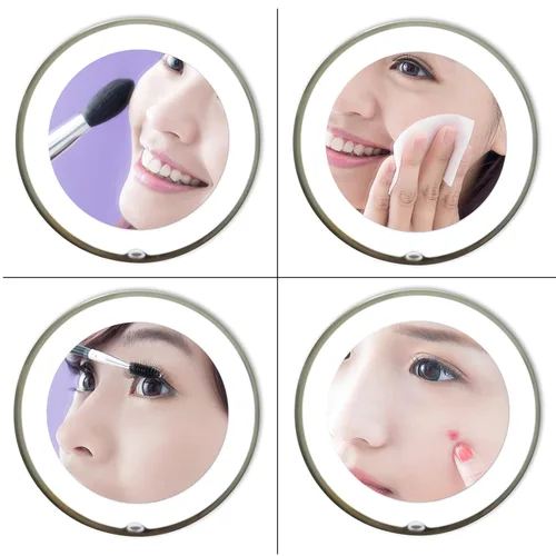 Miniatura 2 de JiBen Espejo de maquillaje flexible de cuello de cisne con luz LED 10X con ventosa de bloqueo de energía y giro de 360 grados, espejo portátil