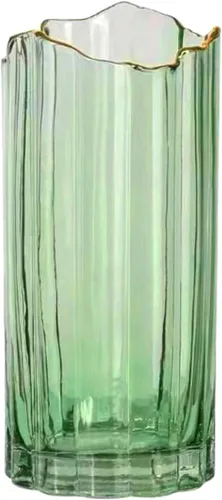 Florero de vidrio pesado para florero alto de flores, jarrón cilíndrico, decoración de mesa, color verde, 3.9 pulgadas de largo x 3.9 pulgadas de