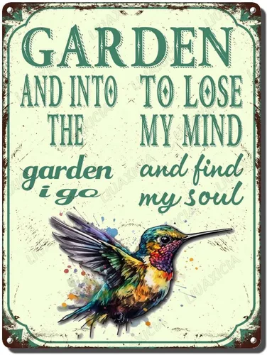 Miniatura 15 de LIUAXICIA Letreros divertidos de metal con texto en inglés "In The Garden to Lose My Mind and Find My Soul Bee Garden - Letreros de lata