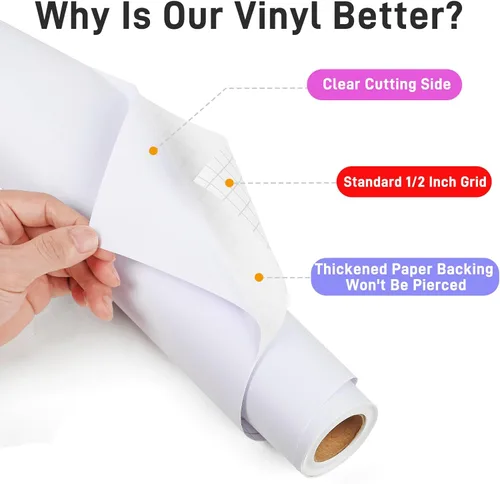Miniatura 2 de IModeur Vinilo permanente blanco mate para máquinas de corte, rollo de vinilo adhesivo permanente metálico de 12 pulgadas x 12 pies para decoración