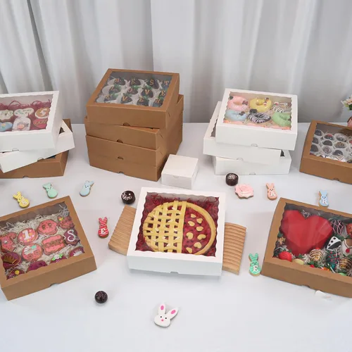 Miniatura 3 de TEMLQPACK 25 cajas de panadería marrones de 9 x 9 x 2.5 pulgadas con ventana para galletas, macarrón, fresas cubiertas de chocolate, mini pastel