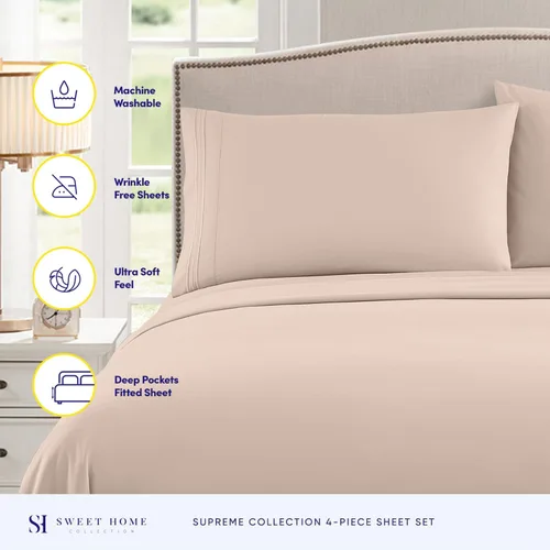 Miniatura 2 de Juego de sábanas suaves de tamaño California king, ropa de cama transpirable y lujosa con correas elásticas integradas para las esquinas, colección
