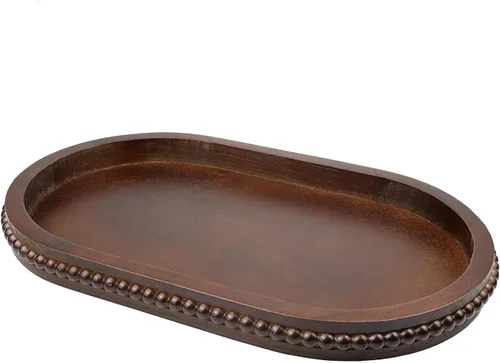 Hrastany Bandeja Decorativa Oval de Madera con Cuentas de Madera, Bandeja de Servir Vintage para Otomano, Mesa de Café, Entretenimiento, Organizador