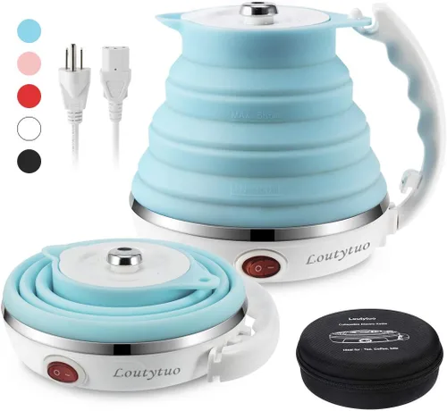 Miniatura 15 de Tetera eléctrica plegable de silicona de grado alimenticio ultrafina mejorada para viajes, protección contra hervir en seco, portátil con voltaje