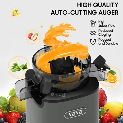 Miniatura 3 de Exprimidor de prensa en frío sin BPA, máquina exprimidora lenta fácil de limpiar, exprimidor de alimentación automática con canal de alimentación