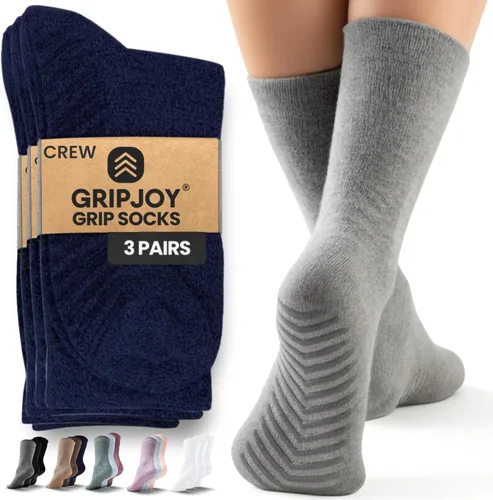 Miniatura 10 de Calcetines Gripjoy de agarre para mujer, antideslizantes, calcetines de agarre para mujer y hombre, para pilates, yoga, hospital, 3 pares, de largo