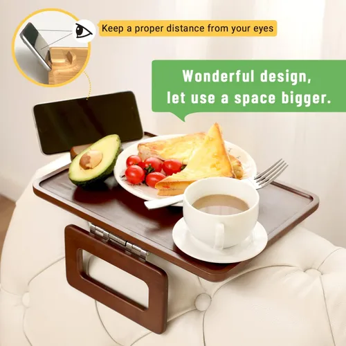 Miniatura 3 de Smatdecis Bandeja de brazo para sofá, mesa de clip para brazos, mesa de bandeja para reposabrazos adecuada para bebidas caseras, comida rápida, Negro