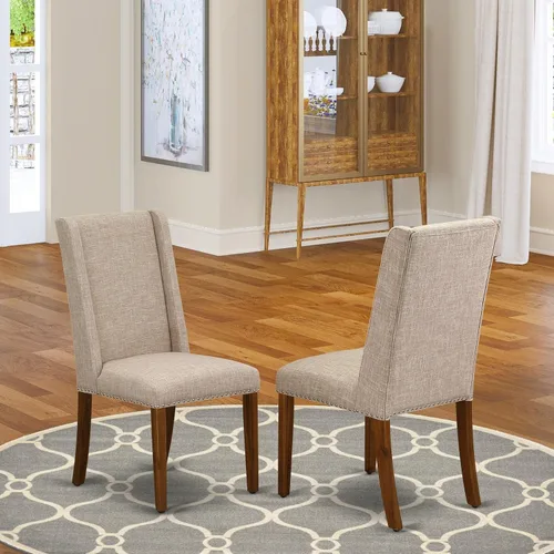 Miniatura 2 de East West Furniture FLP8T04 Florence Parson - Juego de 2 sillas tapizadas de tela de lino color marrón claro con ribete de clavo, color nogal Nuez