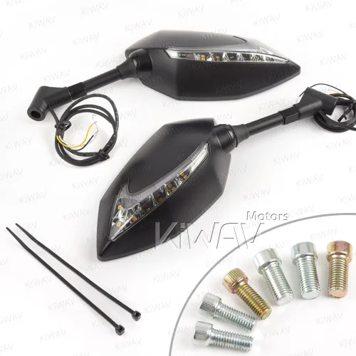 Miniatura 8 de KiWAV Lucifer - Espejos retrovisores LED duales, color negro, indicador de luz de posición de conducción E-Mark M10 M8 para motocicleta universal
