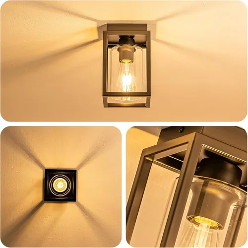 Miniatura 4 de Mayful Lámpara de techo de montaje empotrado con pantalla de cristal transparente, lámpara de techo de marco de metal negro para granja para isla