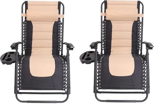 BTEXPERT Juego de 2, sillas reclinables acolchadas de gran tamaño con gravedad cero, tumbona reclinable plegable, para jardín al aire libre, tumbona