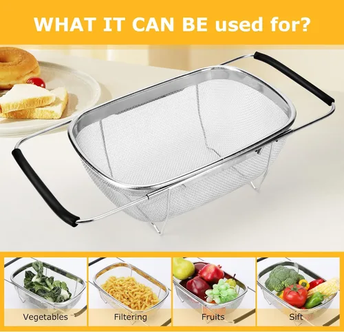 Miniatura 4 de ZDRongZhen Accesorios de Cocina Colador Escurridor Cesta Sobre el Fregadero, Colador de Acero Inoxidable con Agarre de Goma Expandible Escurridor