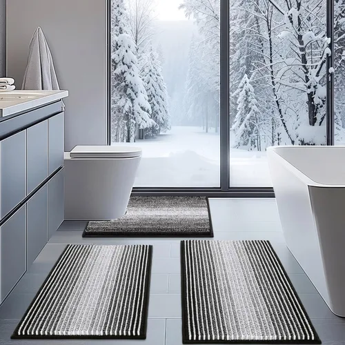 Miniatura 18 de BSICPRO Juego de alfombras de baño de 3 piezas, alfombrillas de inodoro en forma de U con contorno, juego de alfombrilla de baño, alfombrilla